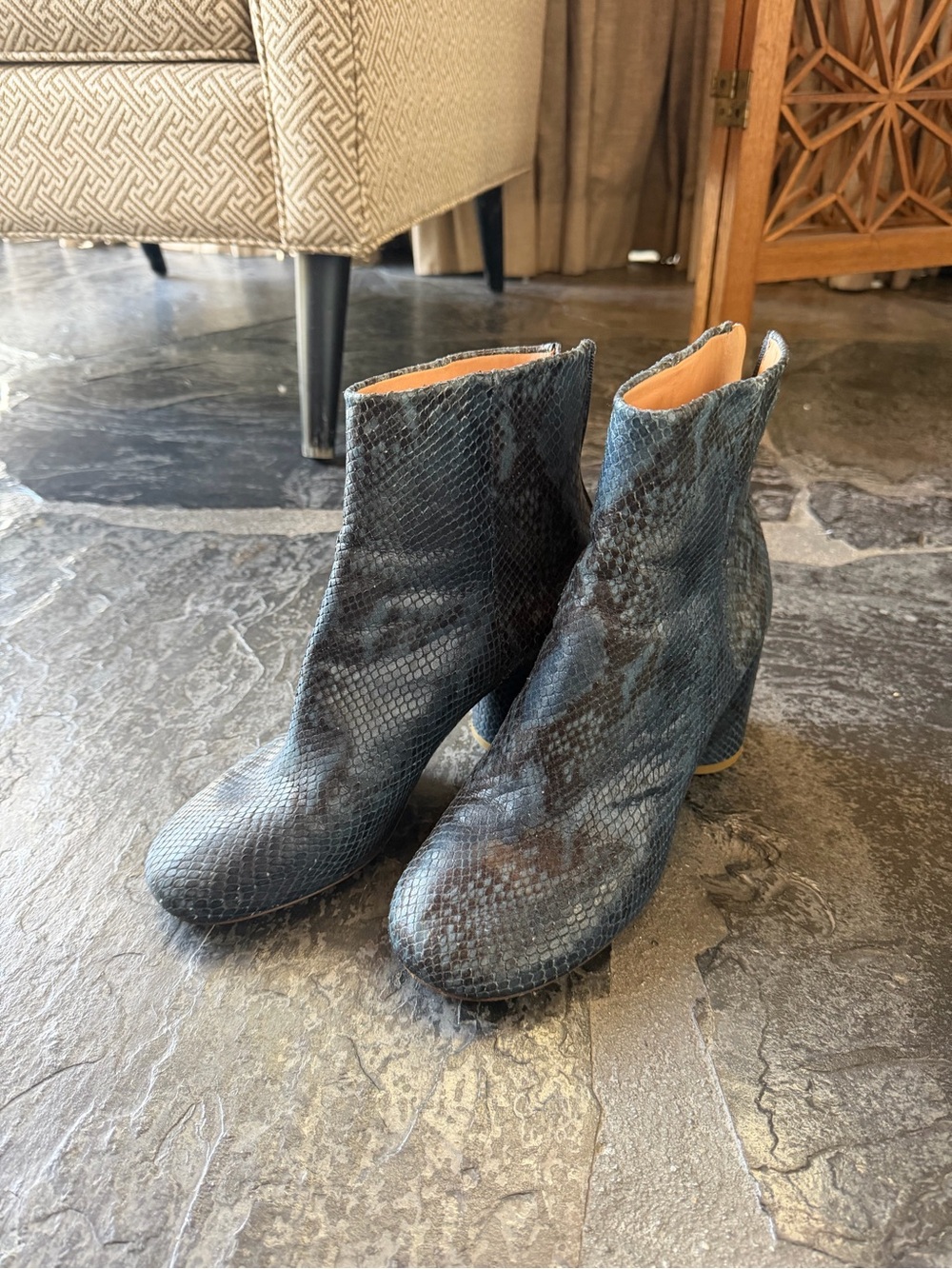 Black Snakeskin Ankle Boots Maison Margiela